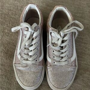 Vans Glittery Pink and White Kids Sneakers Size 2
